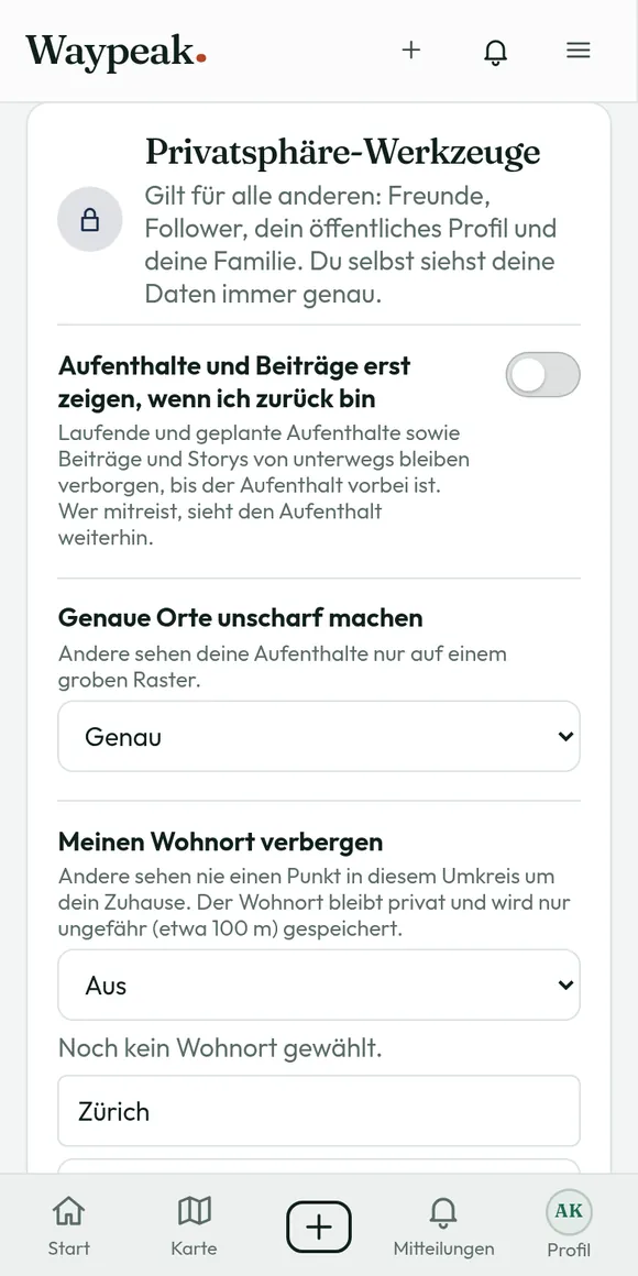 Einstellungen der Privatsphäre-Werkzeuge