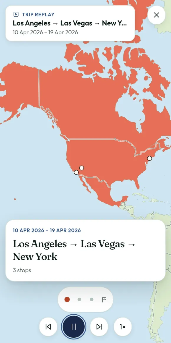 旅のリプレイ:地図上にルートが描かれる